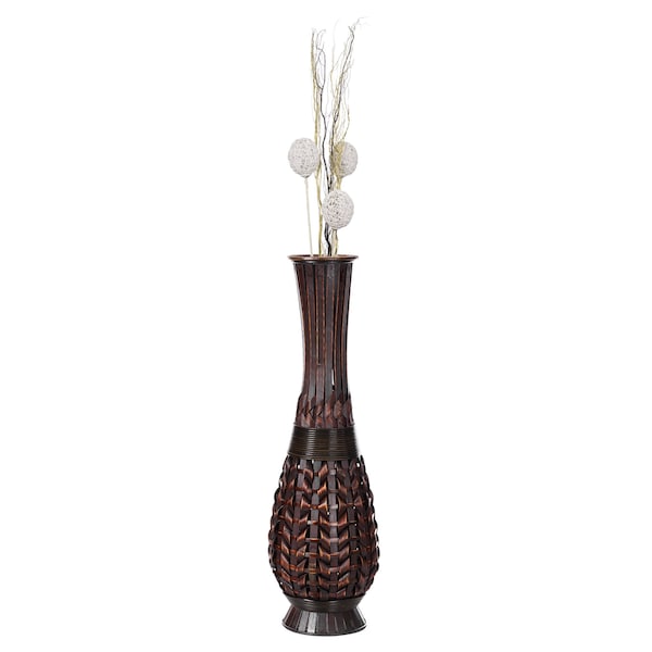Uniquewise Antique Trumpet Style Floor Vase, For Entryway or Living Room, Brown 36" Tall Bamboo QI004080 - main